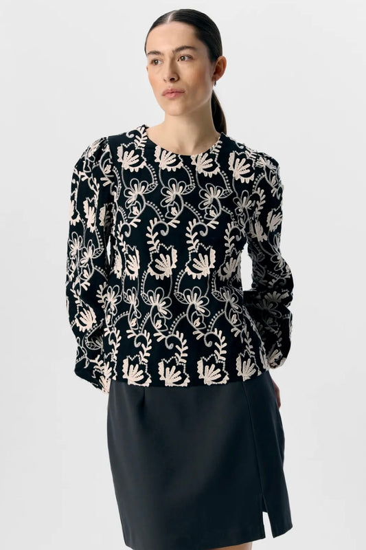 Bluse „Objmya“ Schwarz/Beige