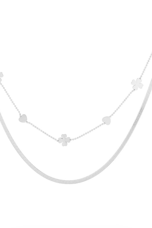 Doppelte Halskette Kleeblatt Herz „02182“