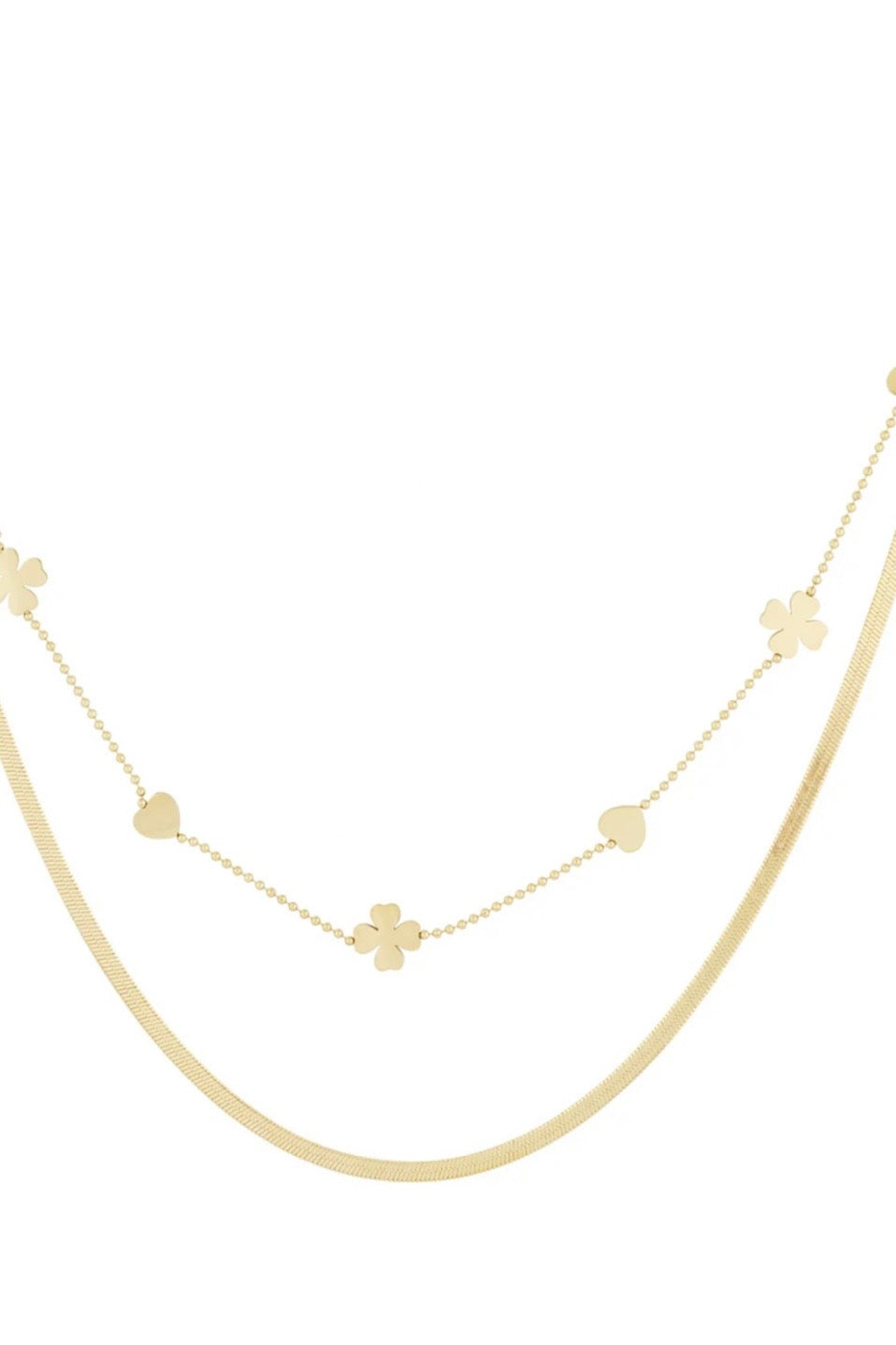 Doppelte Halskette Kleeblatt Herz - Goldfarben „02181“