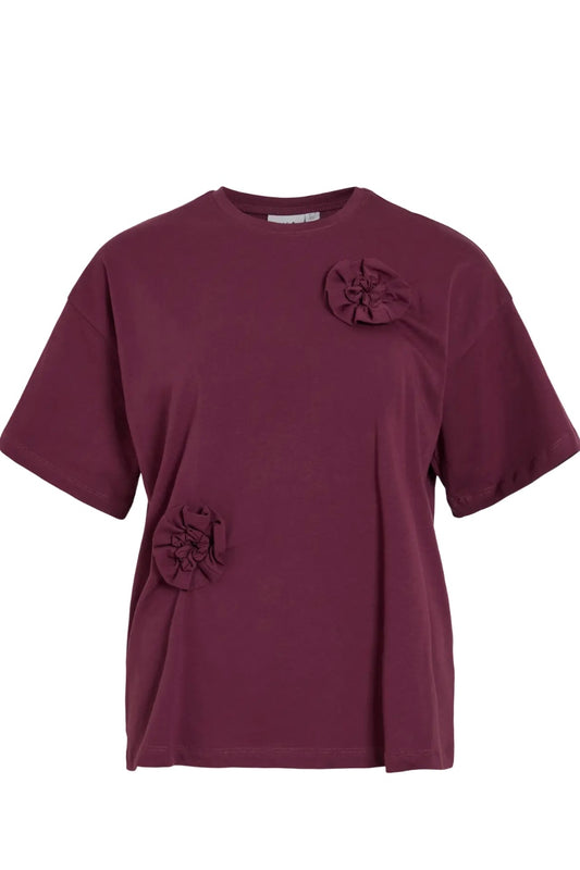 VIHAFIA S/S FLOWER DETAIL T-SHIRT „Bordeaux“